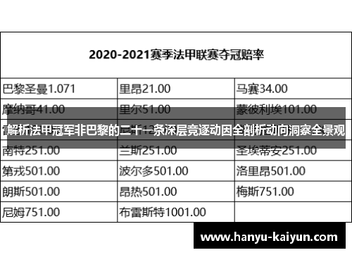 解析法甲冠军非巴黎的二十一条深层竞逐动因全剖析动向洞察全景观